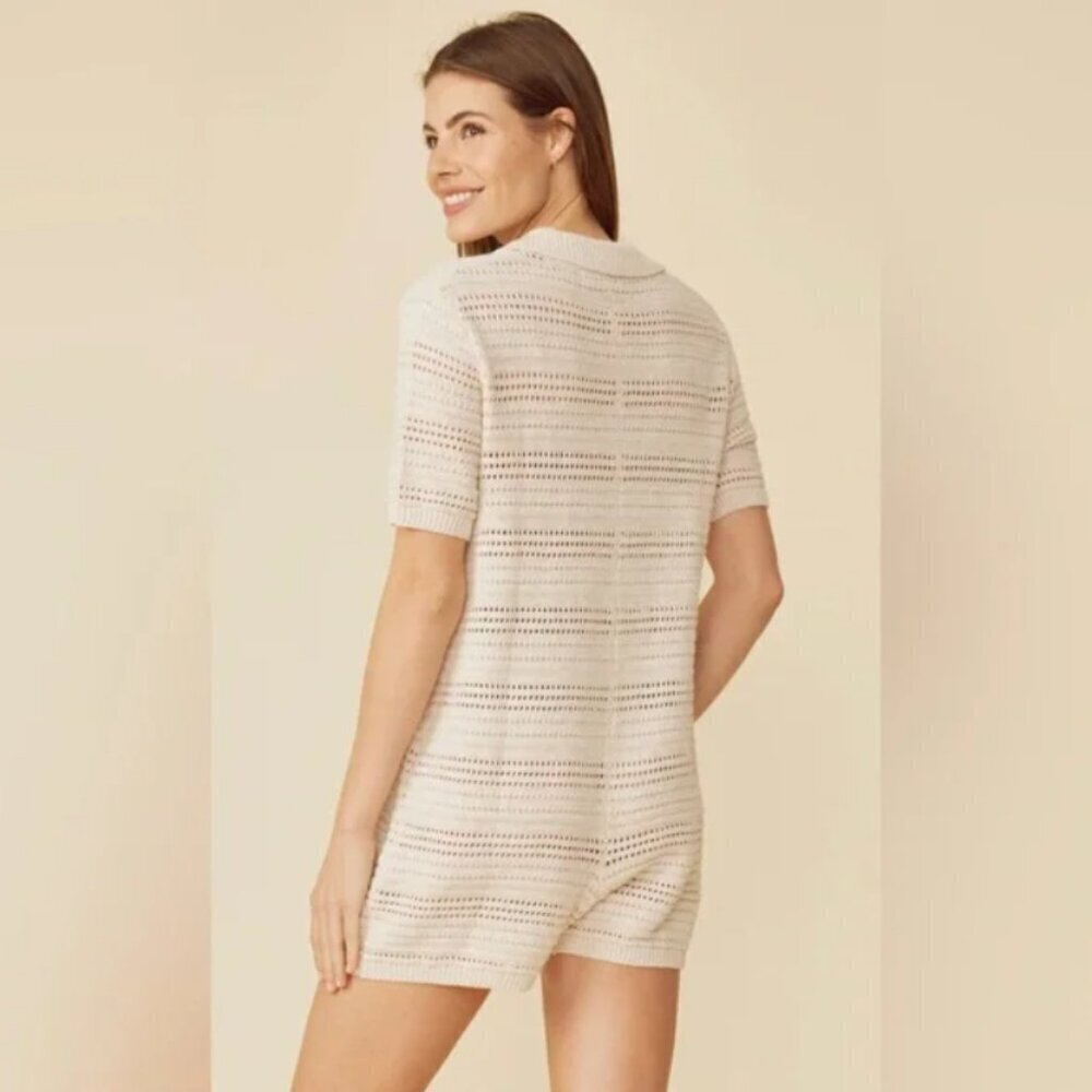 Revolve One Grey Day (OGD) Georgia Romper Crochet Linen Cotton Blend Size XS - Picture 2 of 12